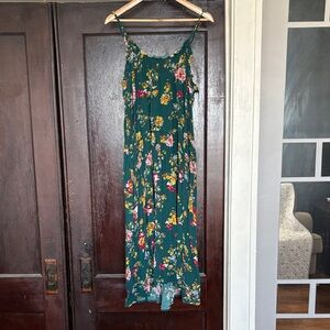 NATURAL LIFE Teal Green Floral Maxi Dress with Pink & Yellow Blooms